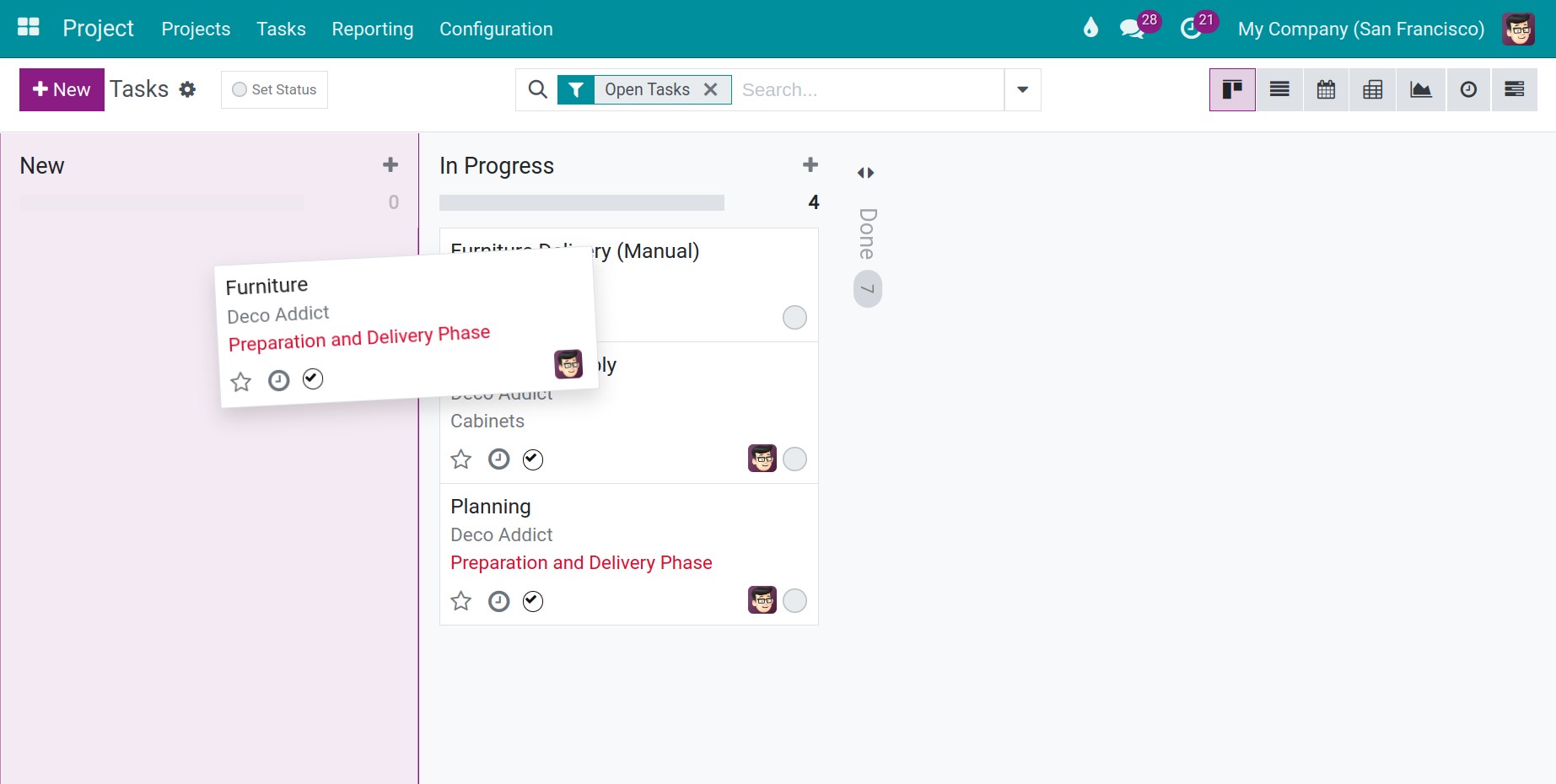 Switch the stage of a task Viindoo