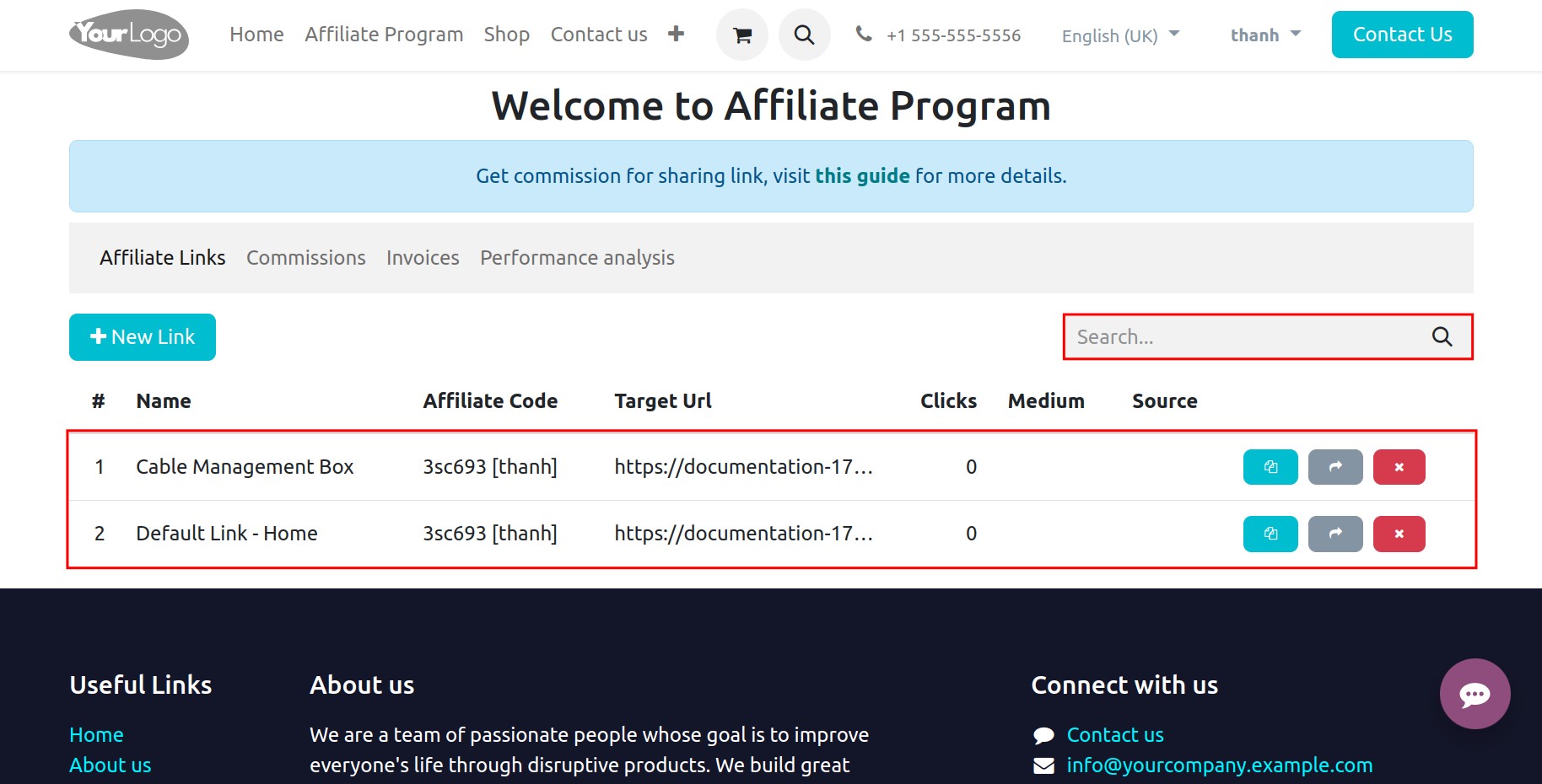List of affiliate links