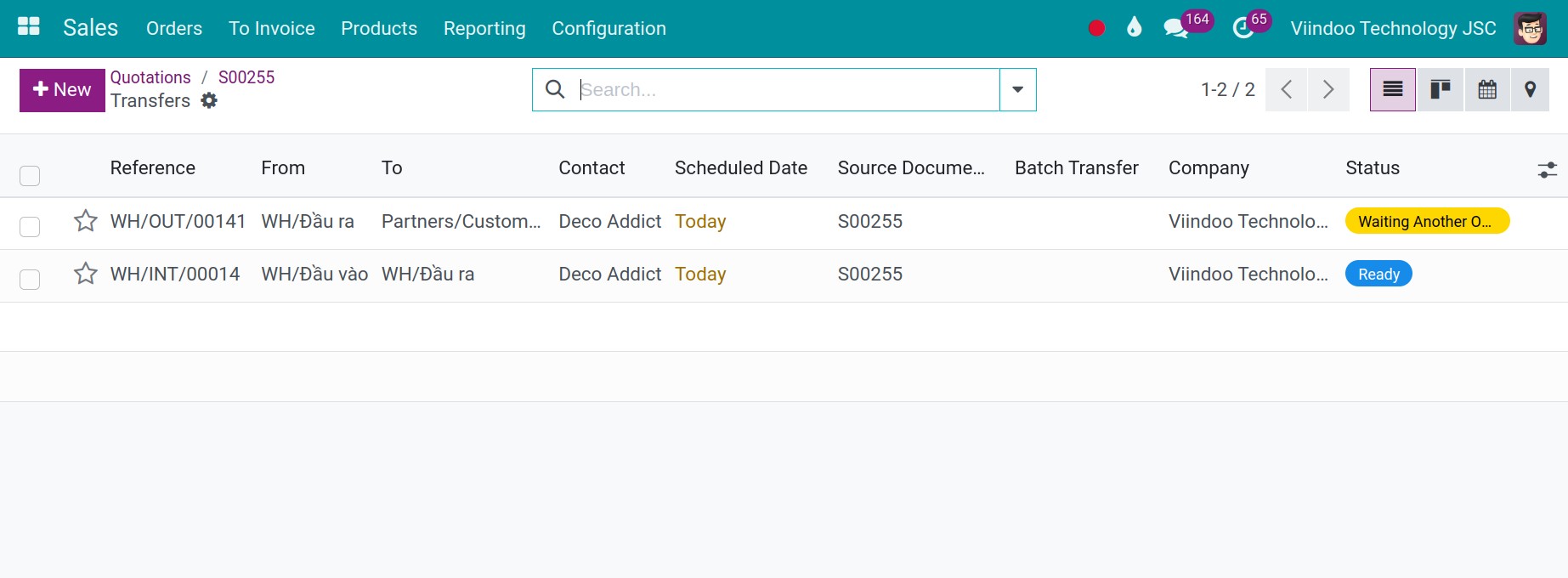 stock transfers in Viindoo