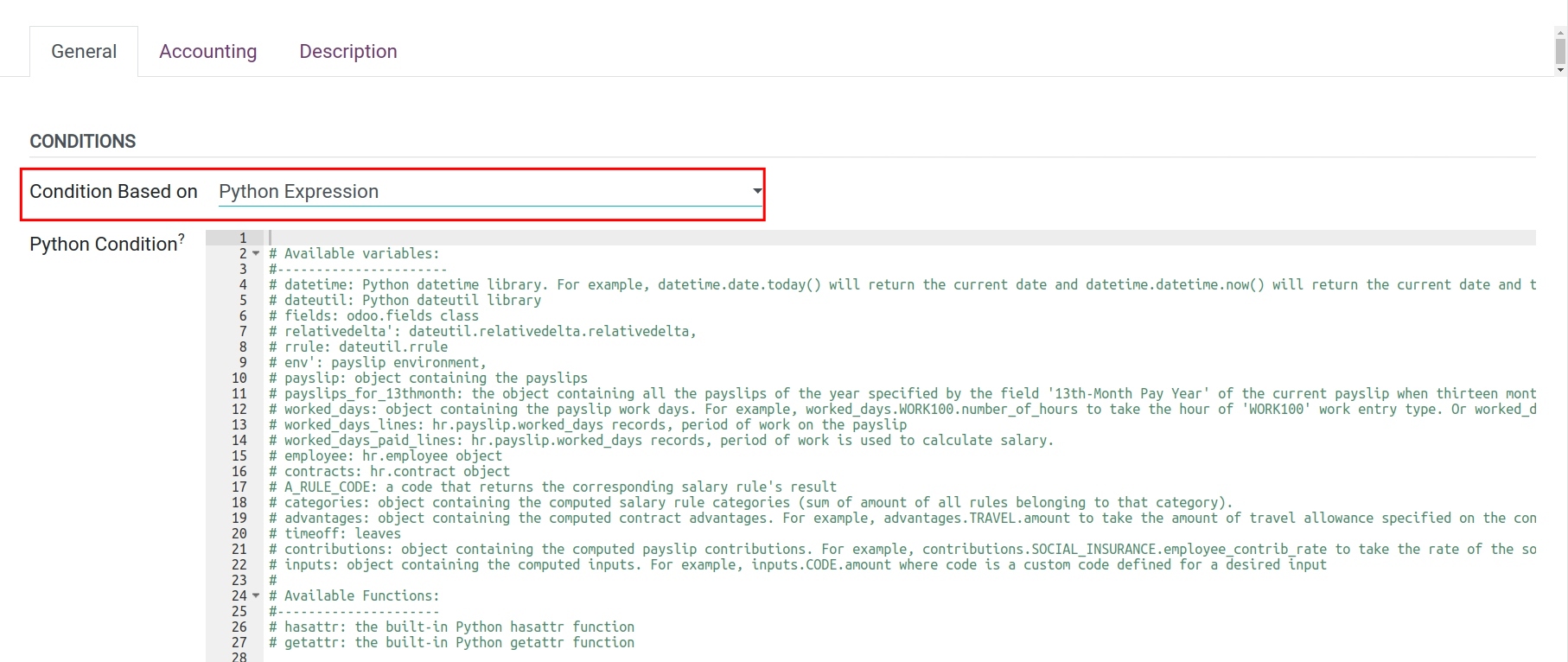 Python expression condition Salary Rule Payroll Viindoo