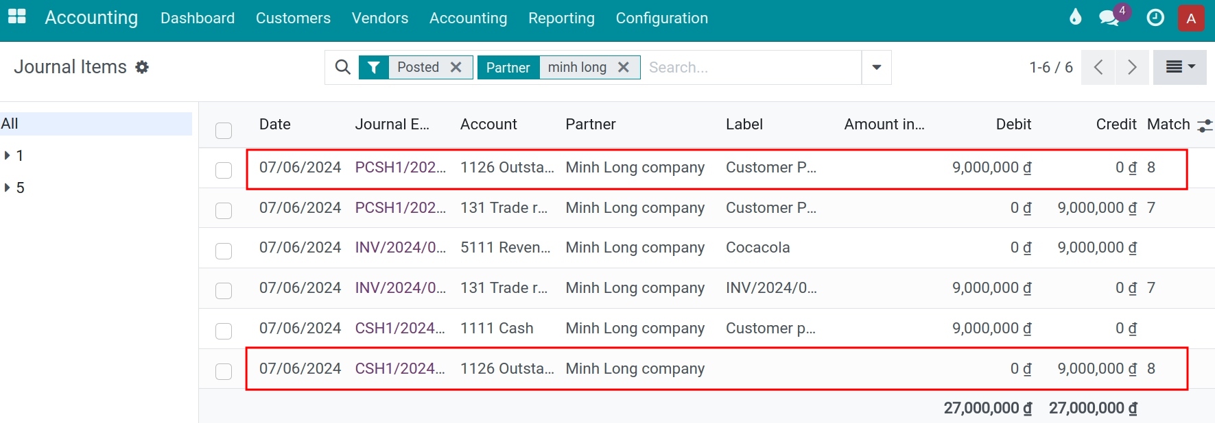 matching codes for reconciled transactions Viindoo.