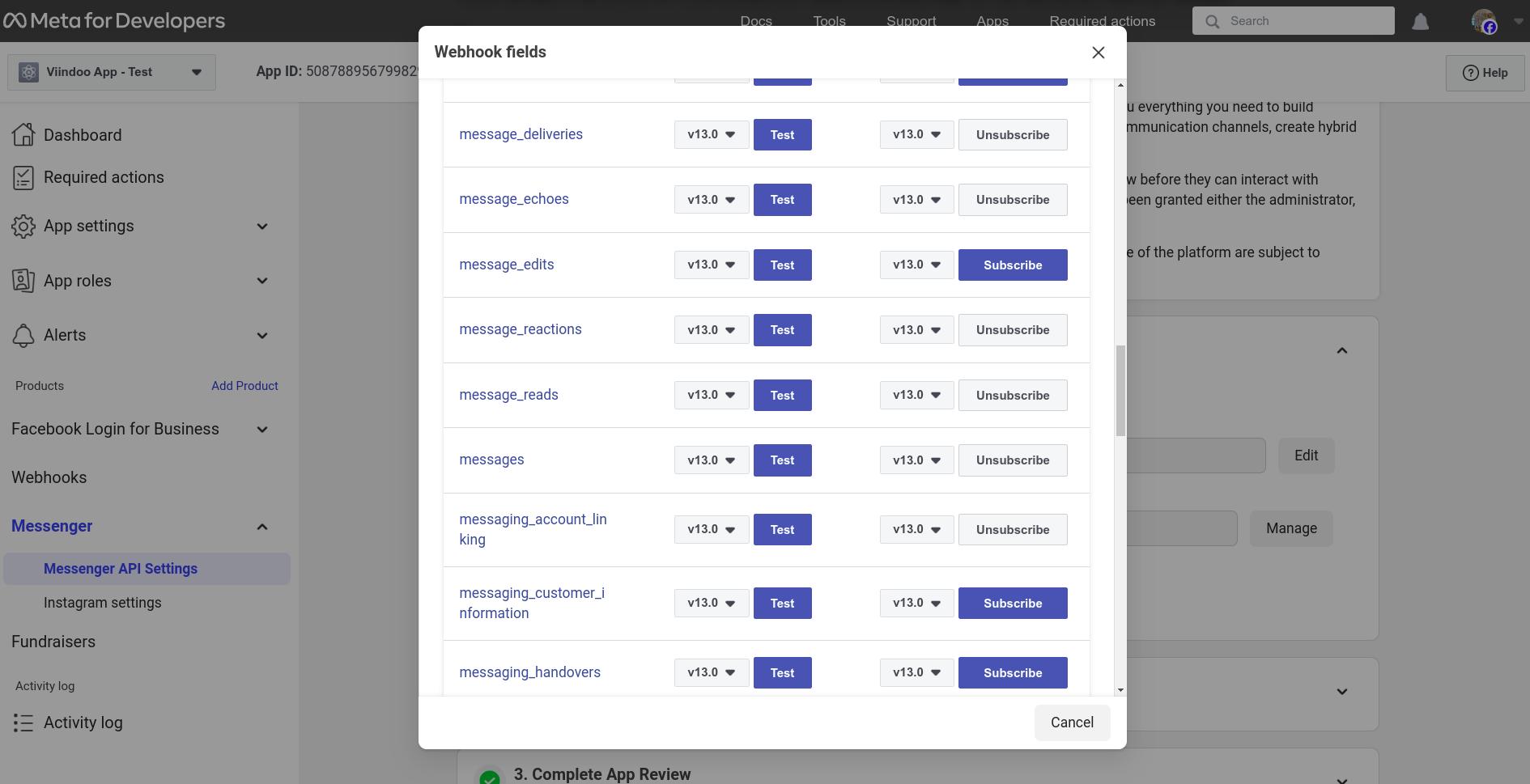 Choose the subscription fields