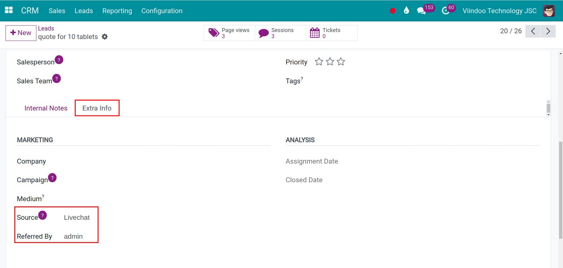 Source of lead from Live Chat
