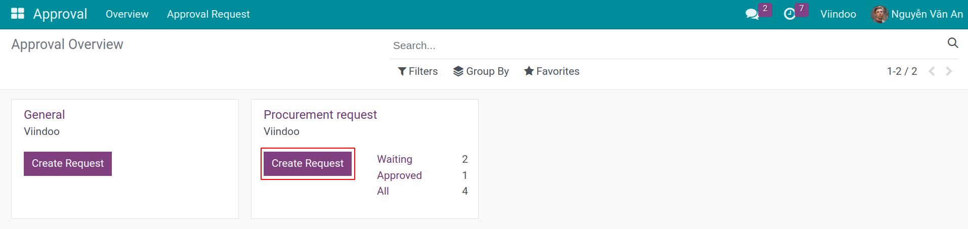 Employee creates a Procurement Request