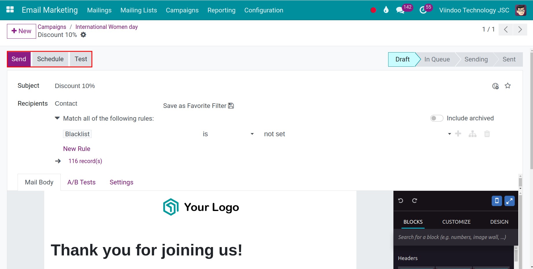 Function buttons in Email Marketing