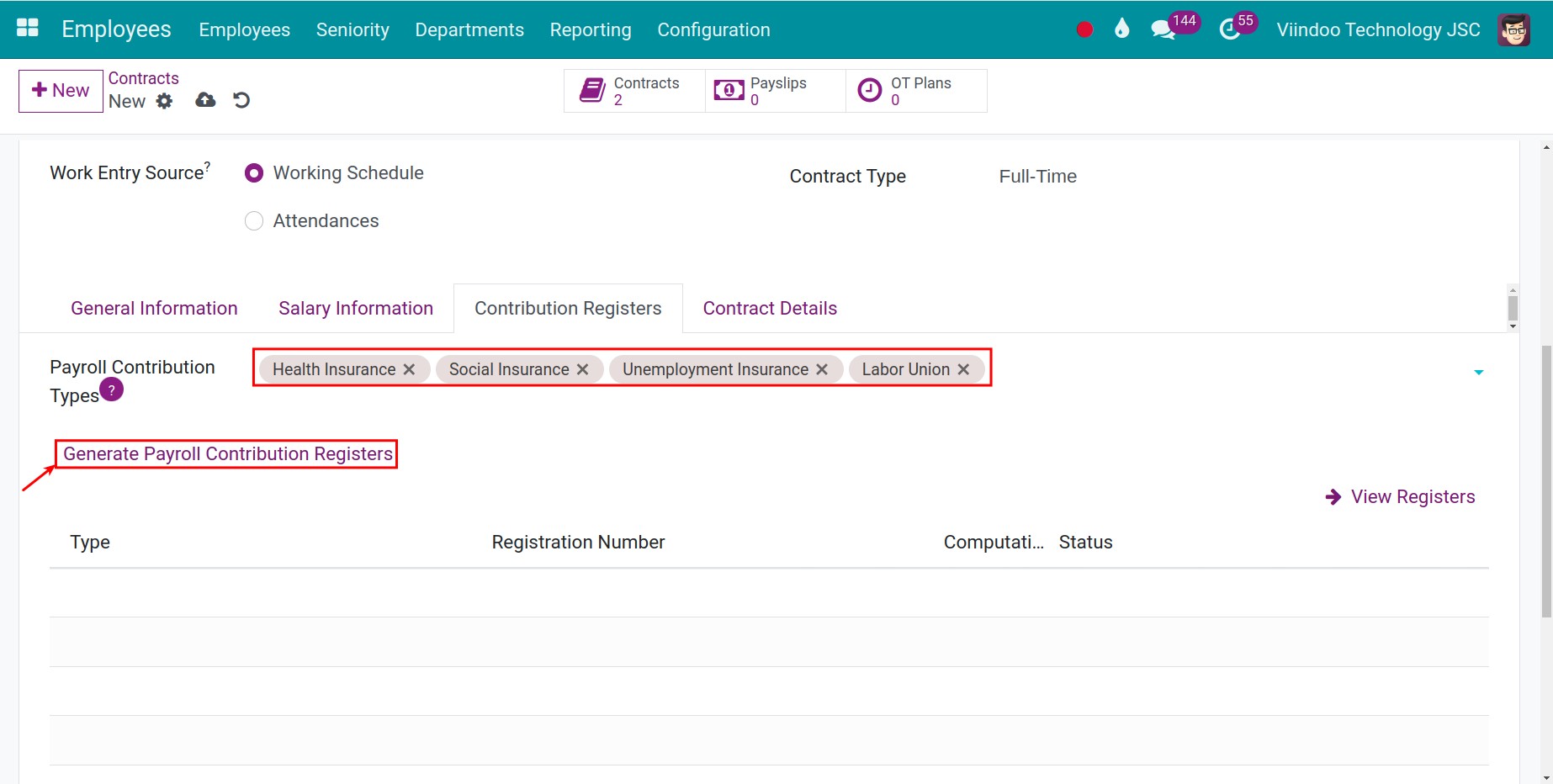 Generate Payroll Contribution register