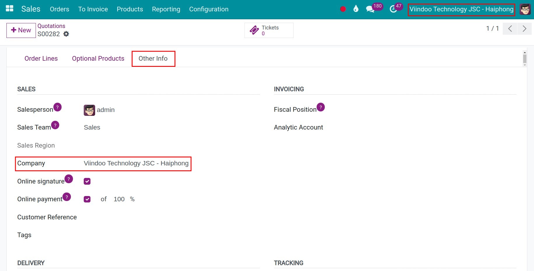create a new sales order for parent company