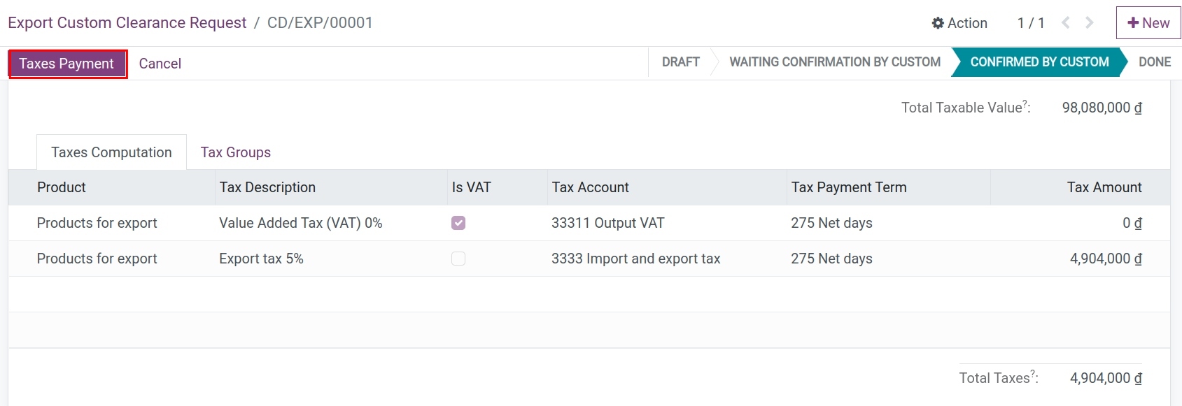 Paying Export Taxes Viindoo