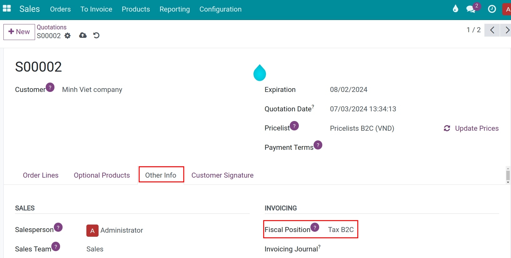 Configure Fiscal positions on sales order Viindoo Accounting