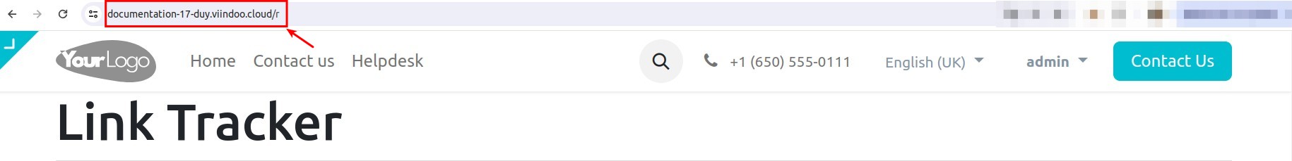 Link Tracker app on the website edit view