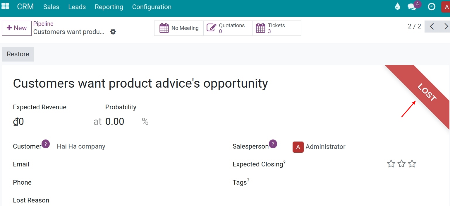 Convert lead into ticket Viindoo