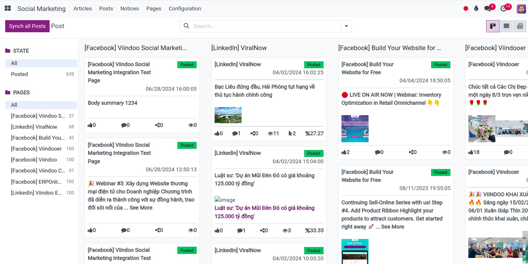 List of posts in Viindoo Social Marketing app