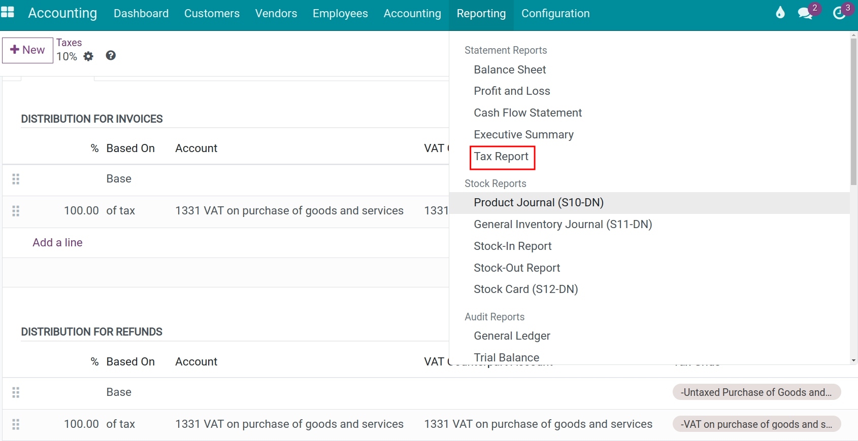 Check Tax report in Viindoo Accounting