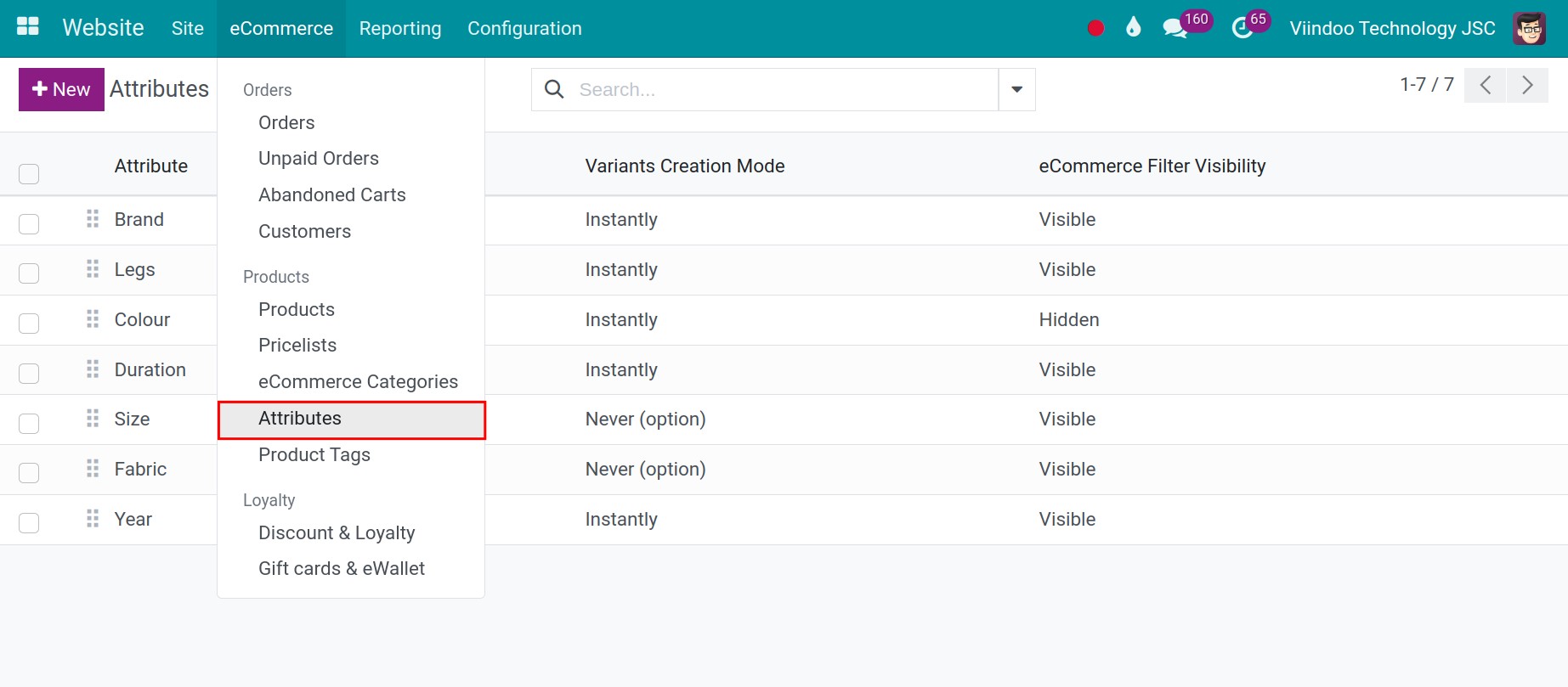 create product attributes