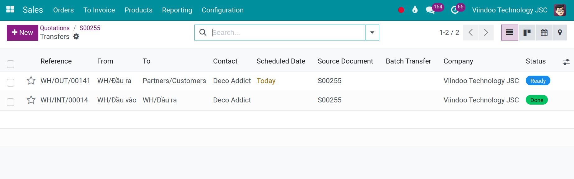 stock transfers in Viindoo