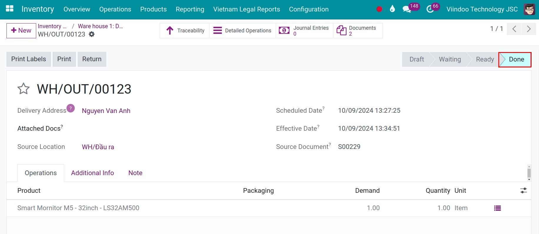 Finish the delivery in Viindoo