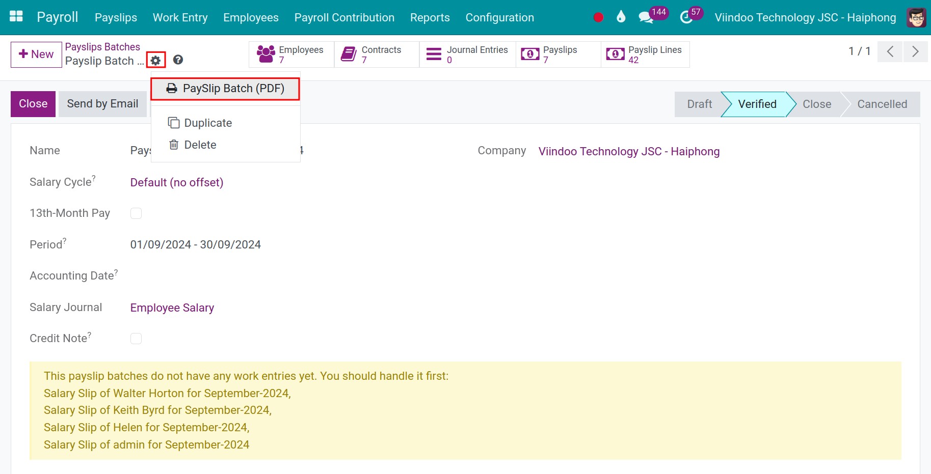 Print payroll in PDF format - Payroll management software Viindoo
