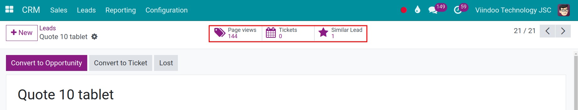 page view history in lead - Viindoo