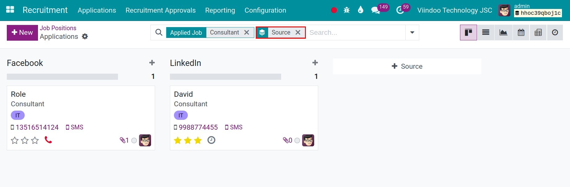 Group applicants by sources