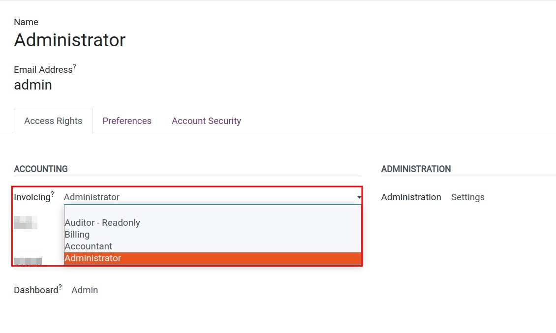 Configuration Viindoo Accounting access right