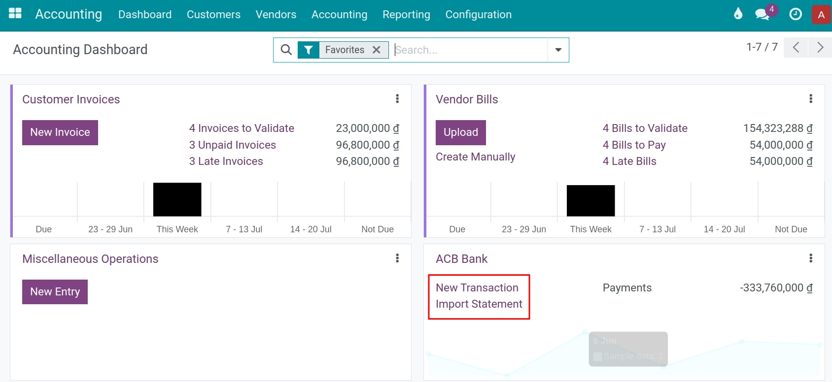 Register bank statement - Viindoo accounting software