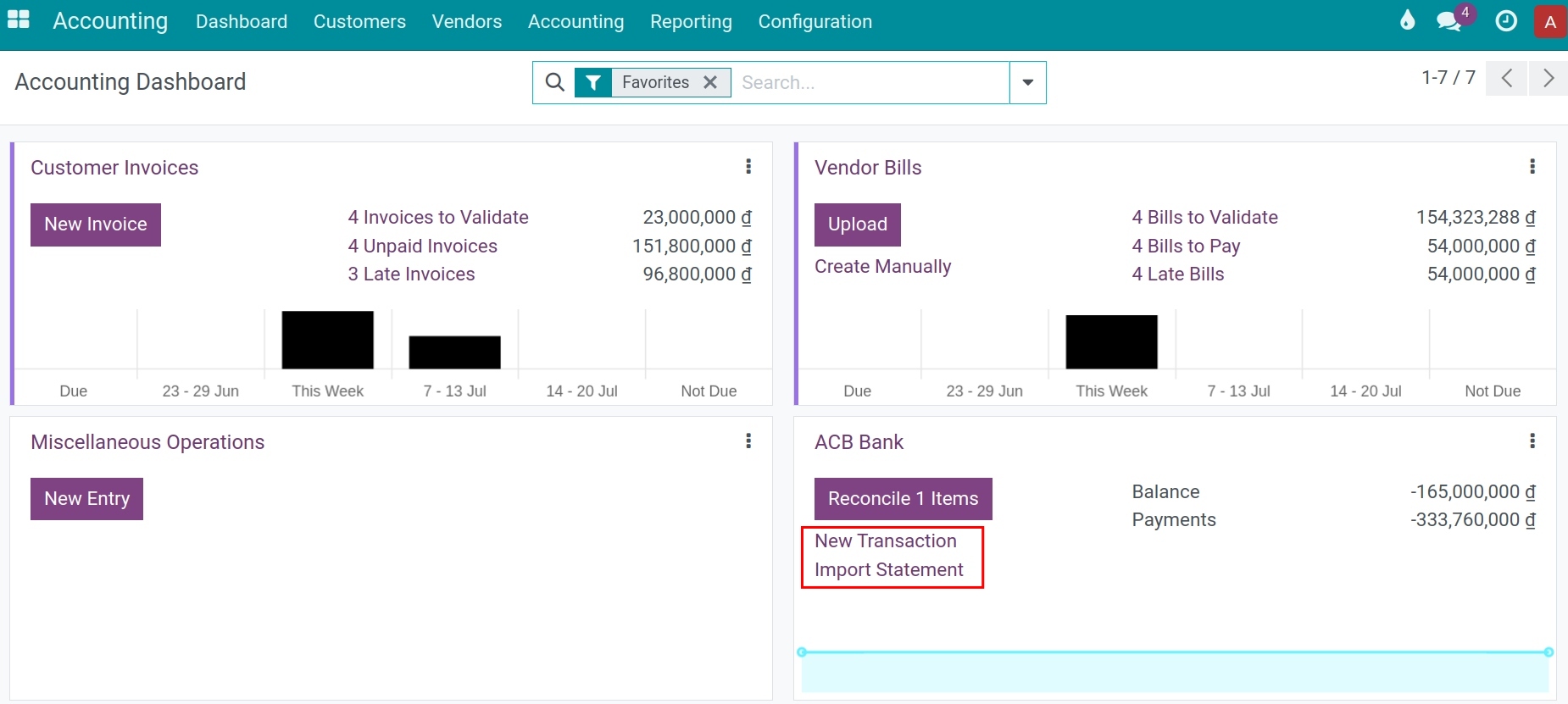 Choose bank journal for reconciliation Viindoo accounting app