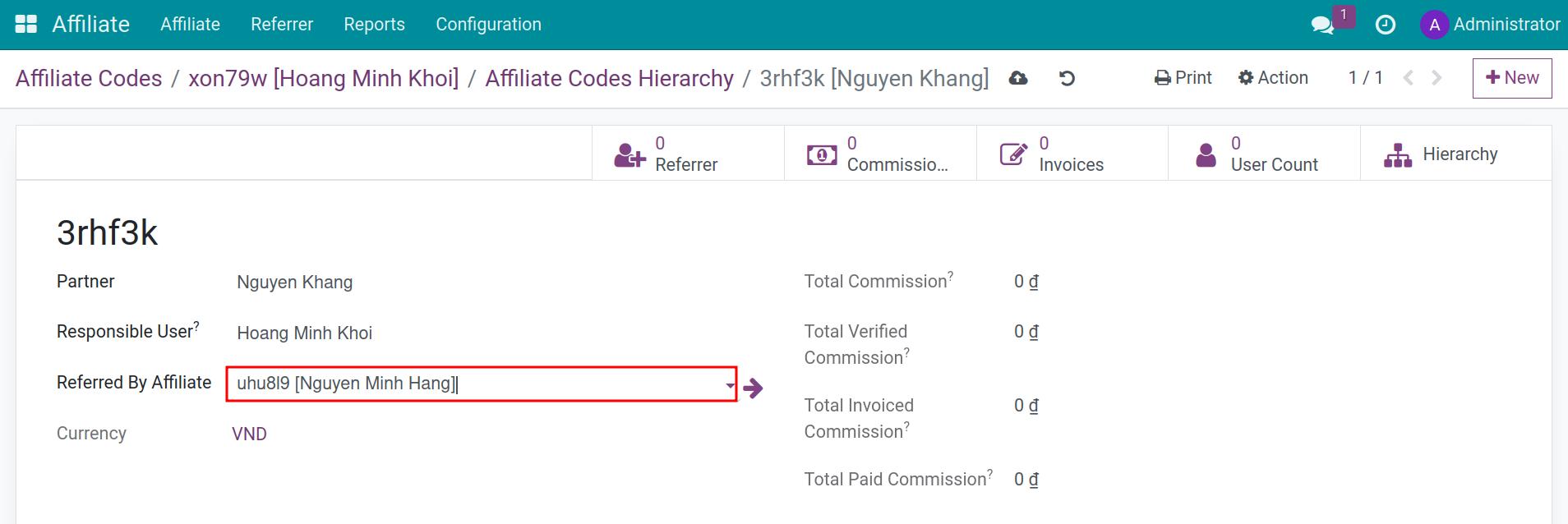Edit reffered by affiliate in Viindoo Affiliate