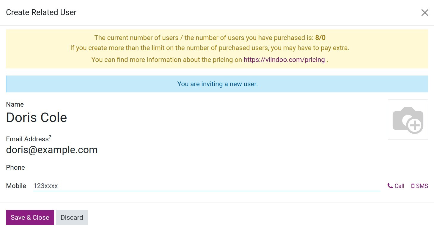 Creating user from existed employee in Viindoo