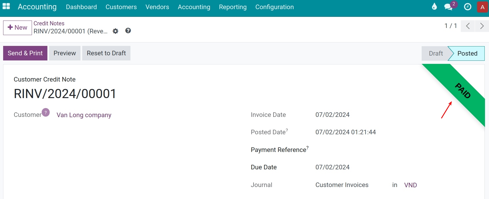 Status of Credit notes - Viindoo Accounting