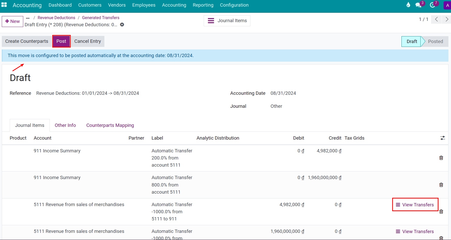 Account balance carry forward in Viindoo