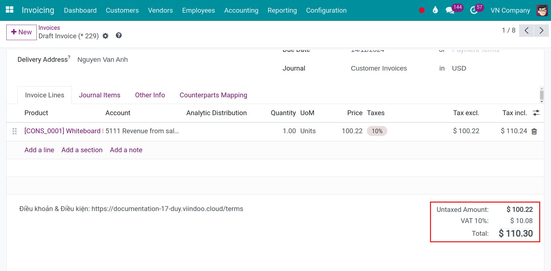Tax amount is modified as rounding rule Viindoo Accounting