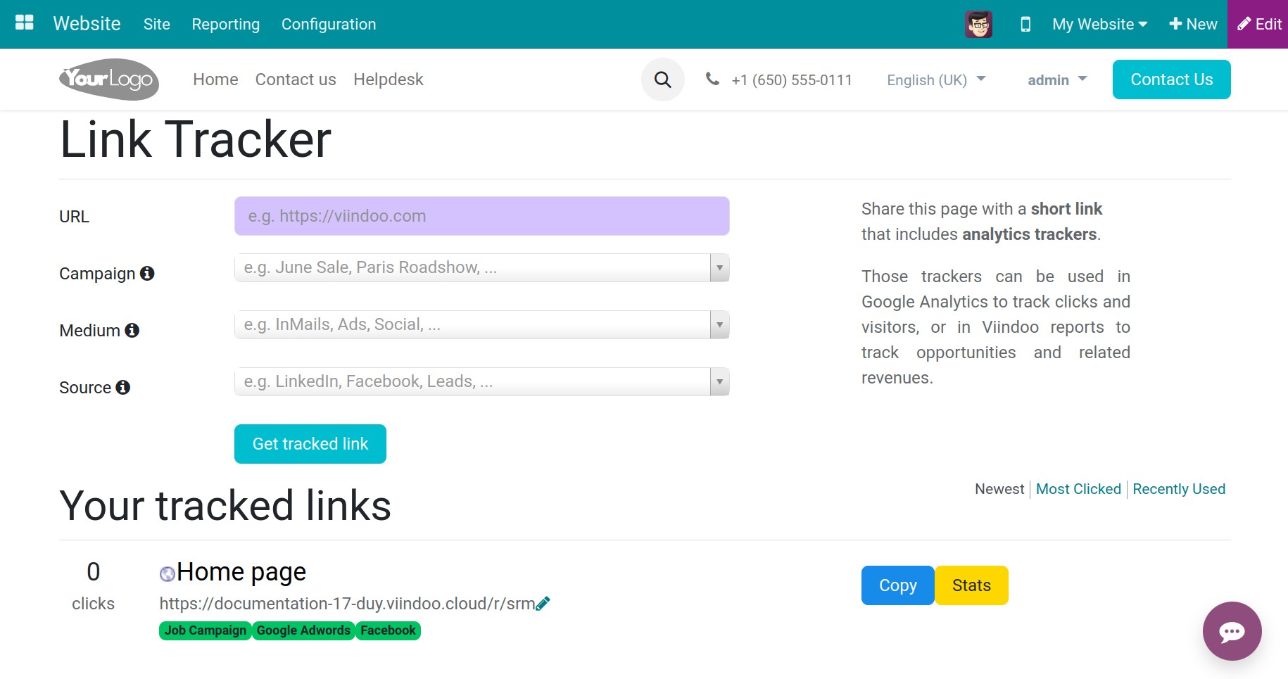 Link tracker on the fron-end