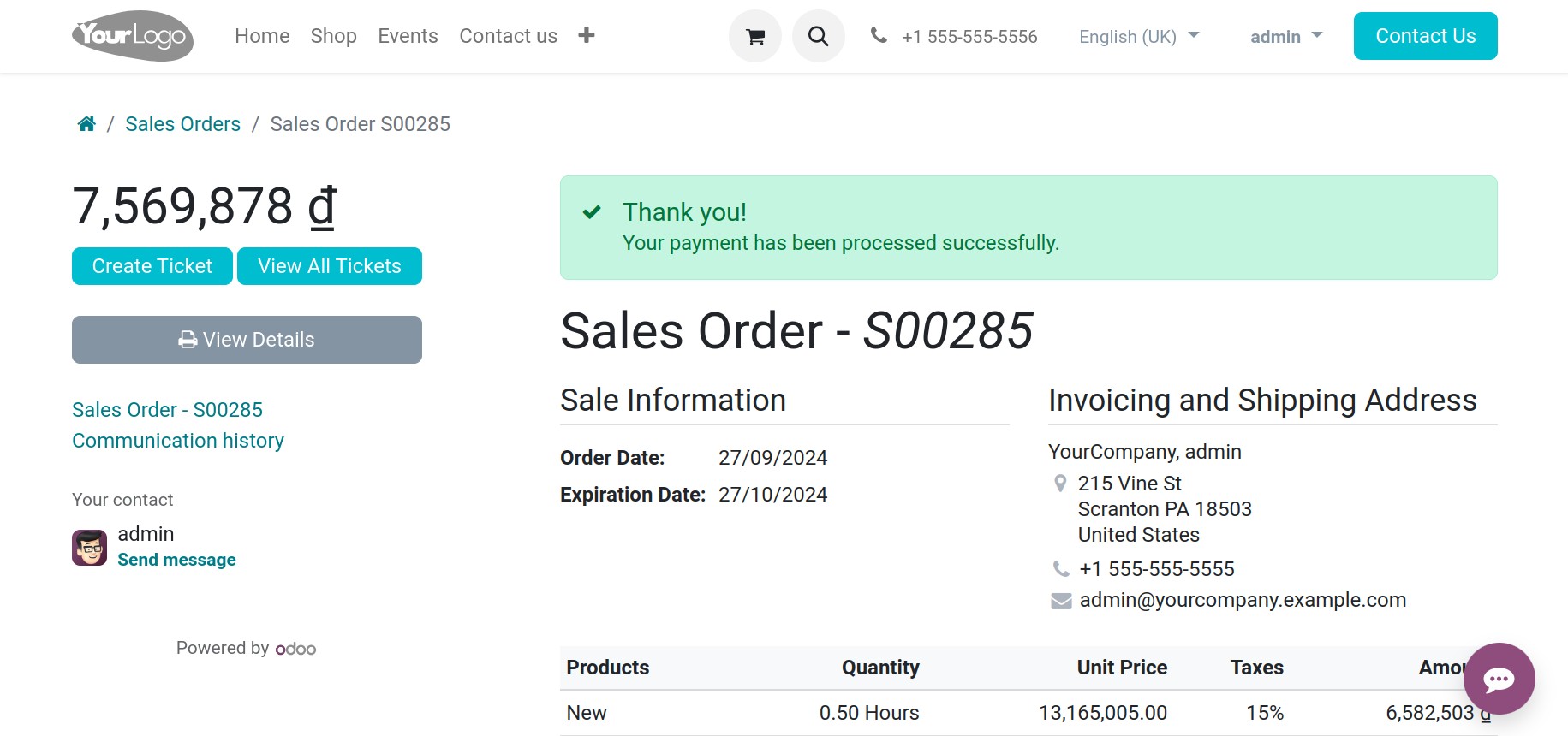 Sales order details
