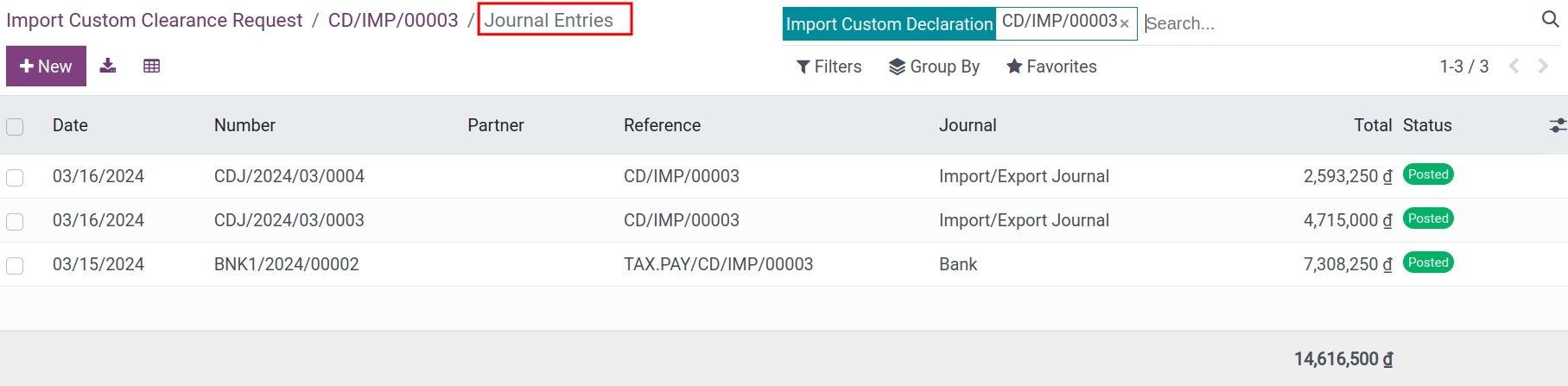 Taxes payment entry - Viindoo foregn trade app