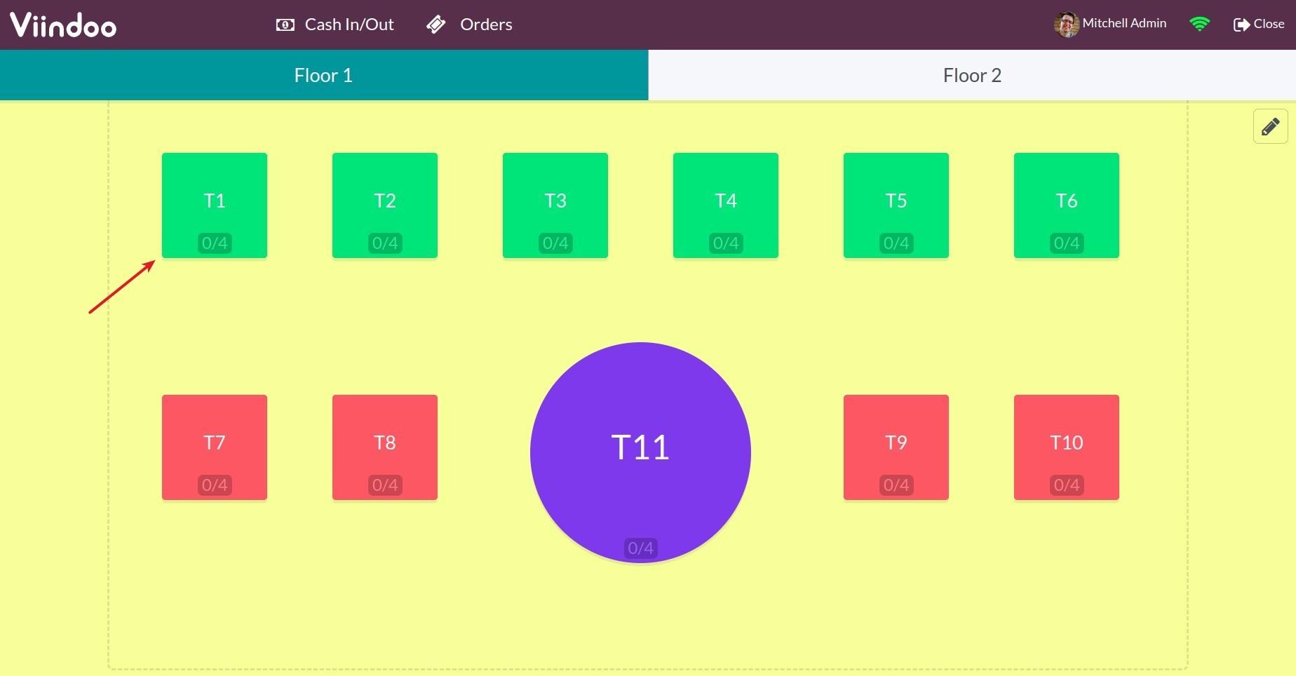 select a table in viindoo pos
