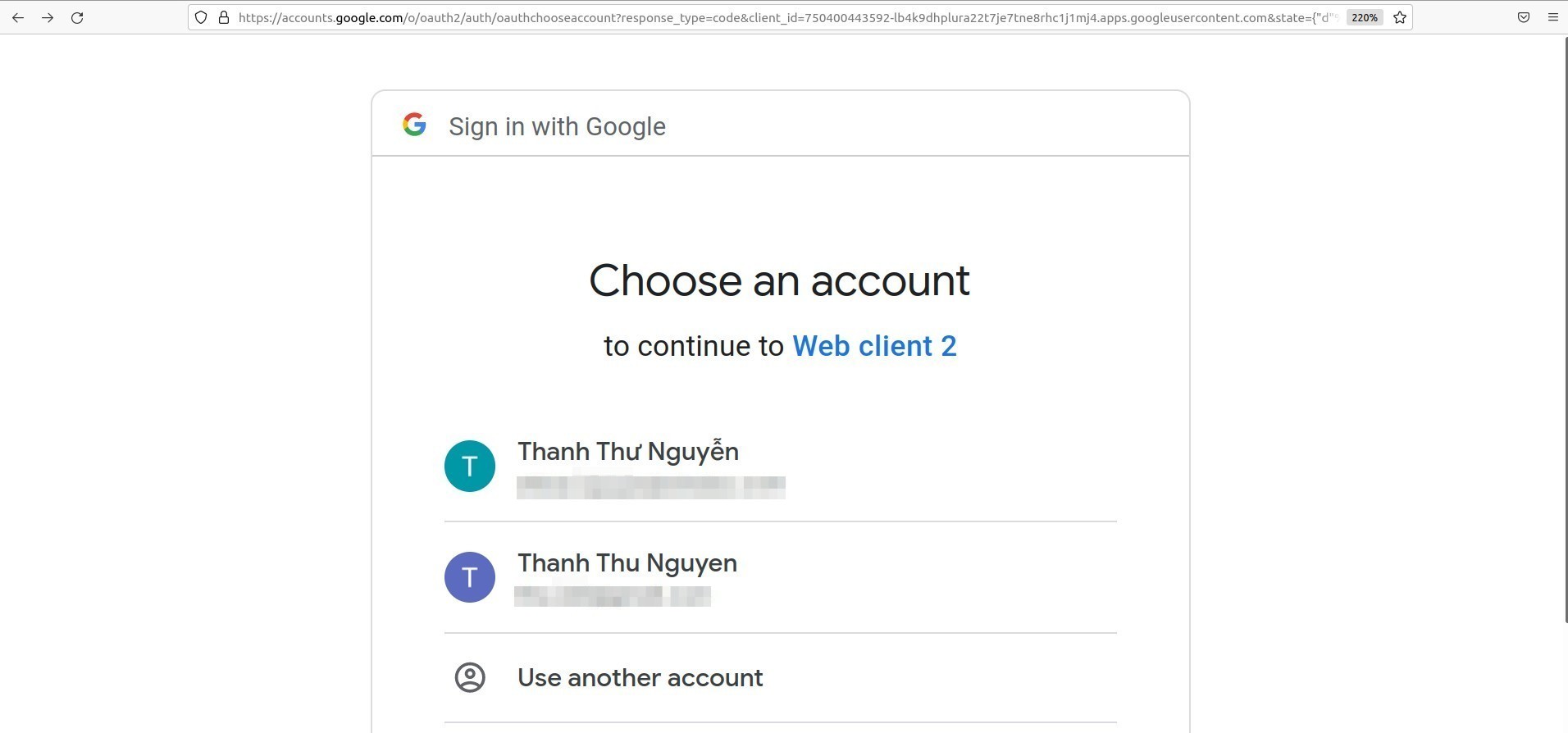 Select account to synchronize