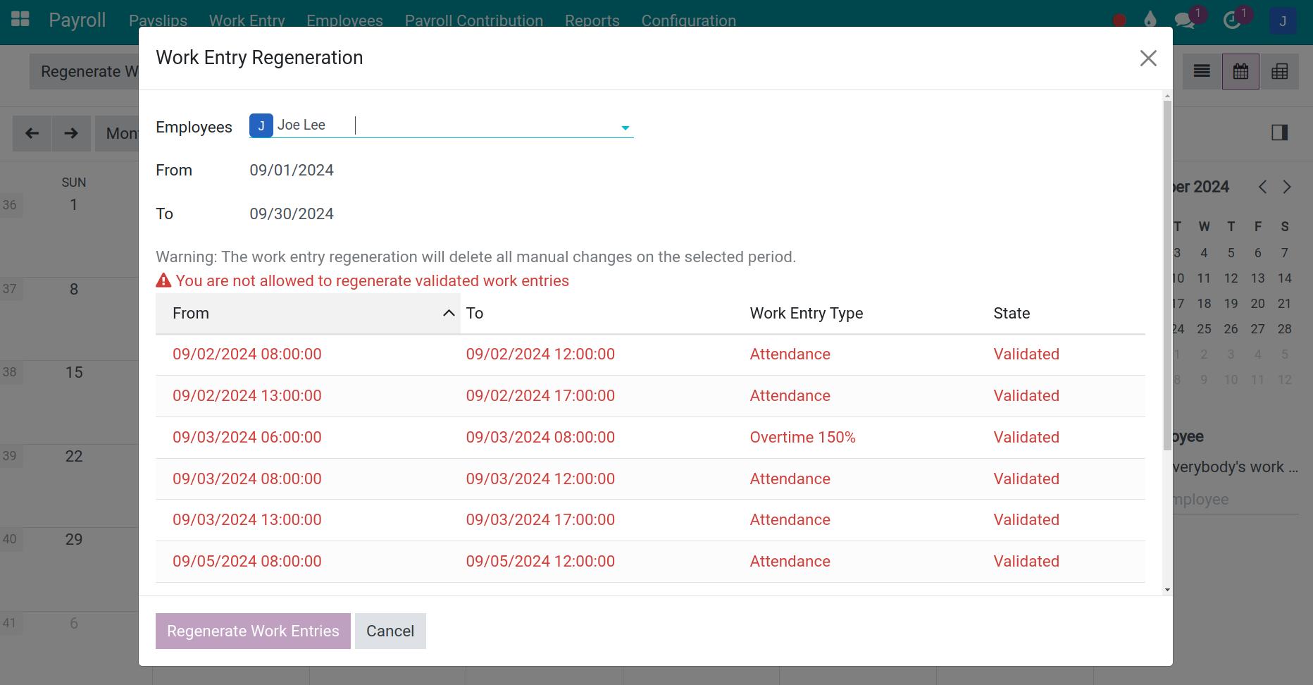 Details of egenerating work entries