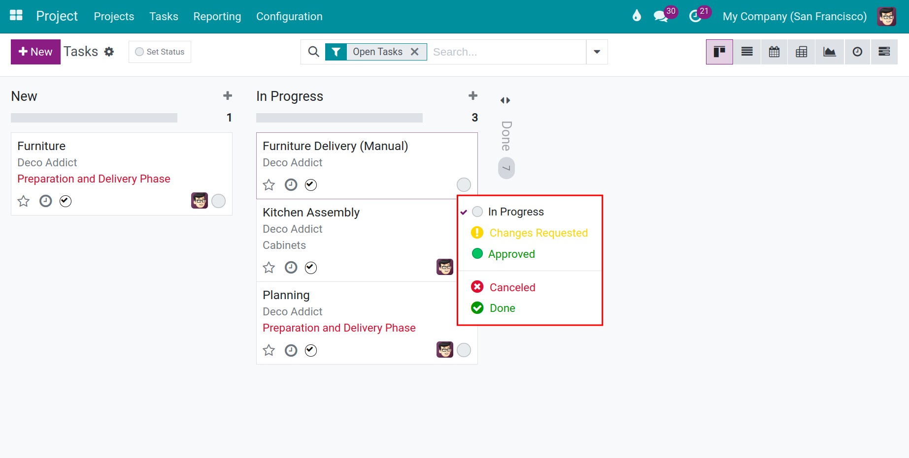 Change status task Viindoo