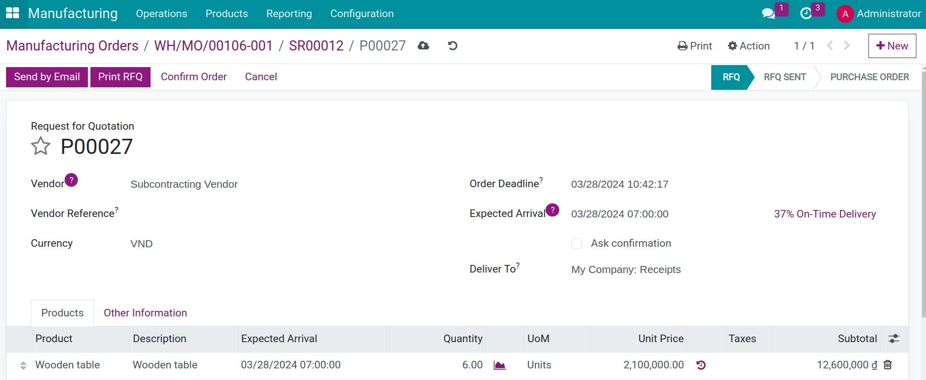Open related subcontracting request