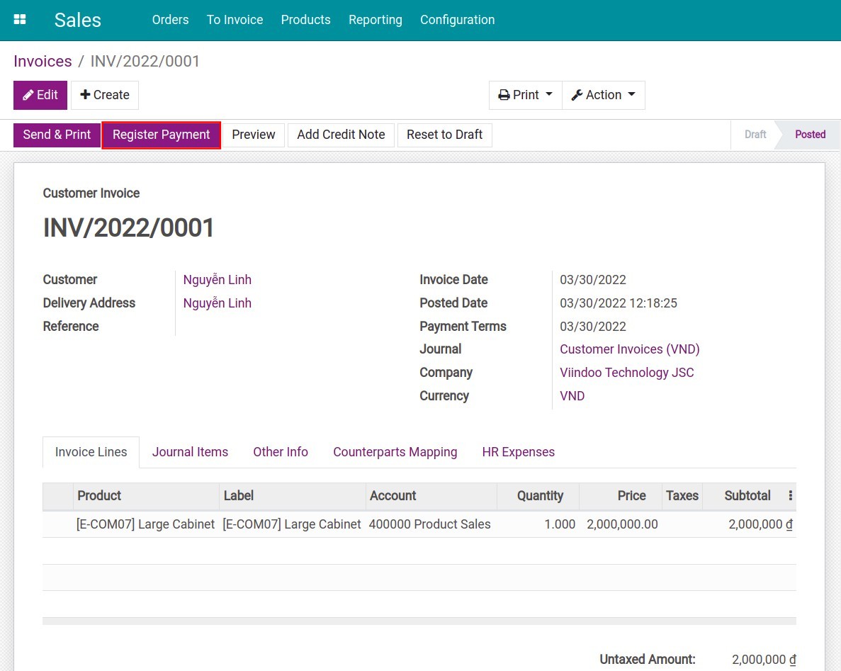 Register payment