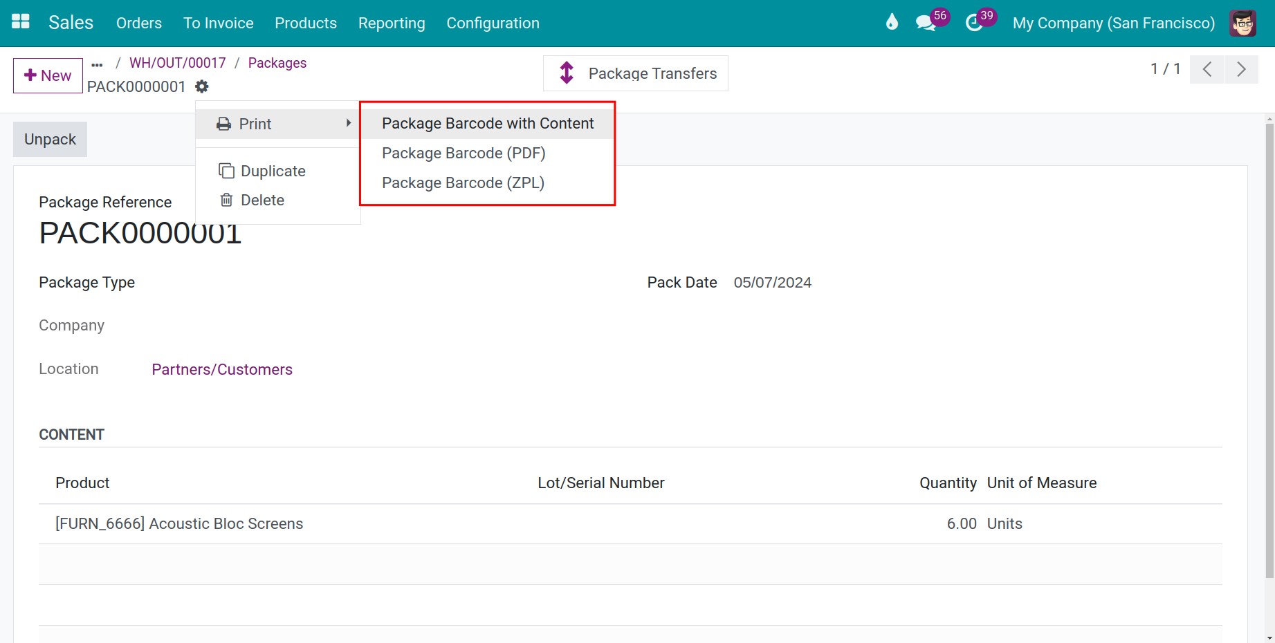 Printing the barcode in Viindoo Stock Management module