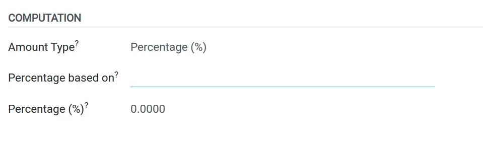 Percentage calculation formula type Salary Rule Payroll Viindoo
