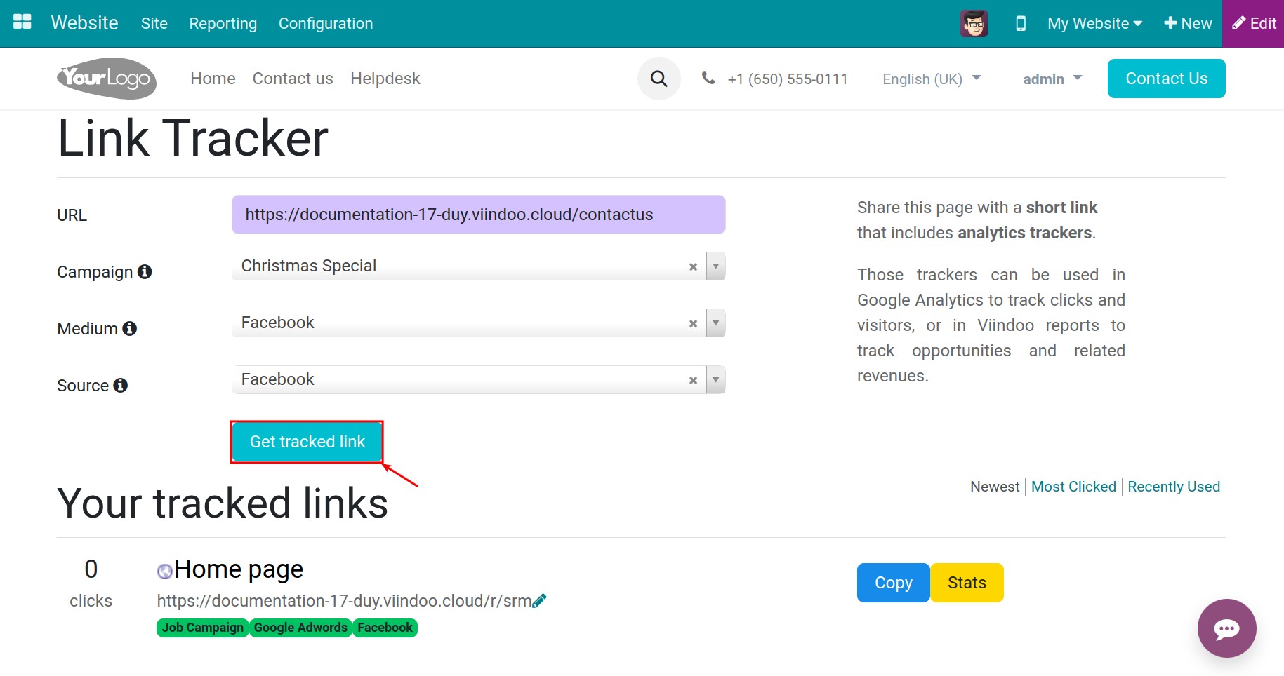 Get tracked link