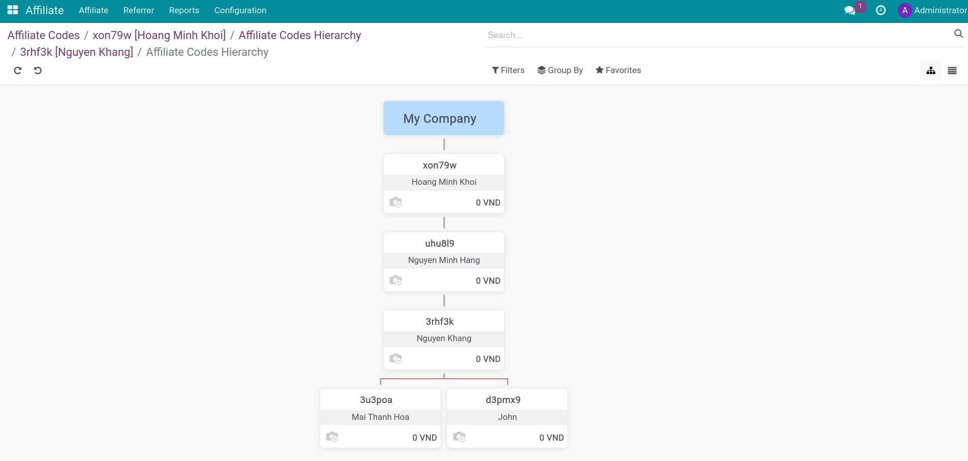 Hierarchy after edit in Viindoo Affiliate