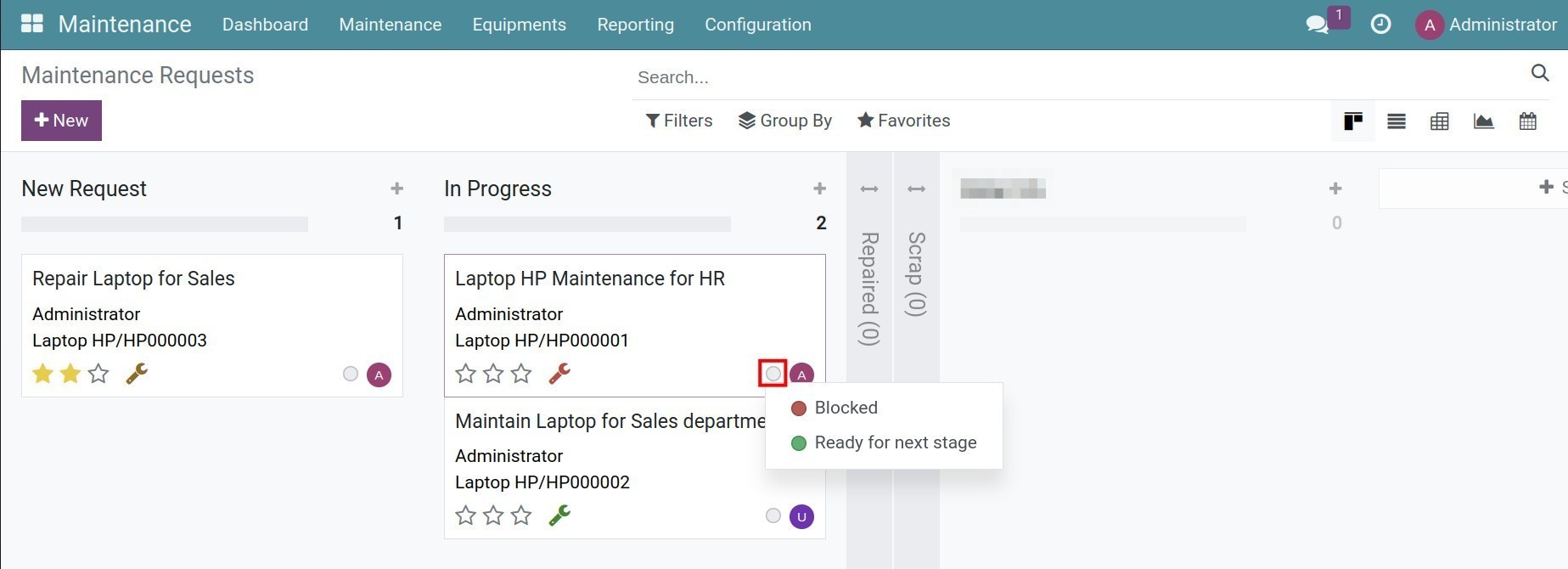 Use tooltip on a maintenance request