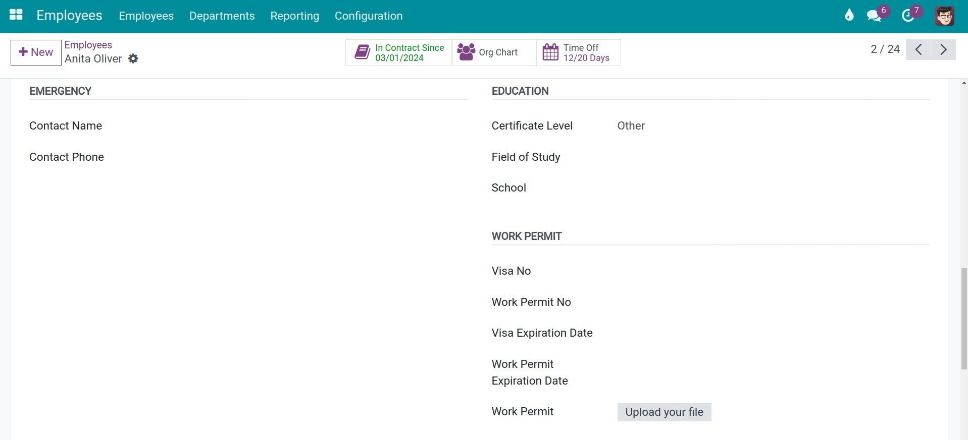 Private Information tab on Viindoo user interface