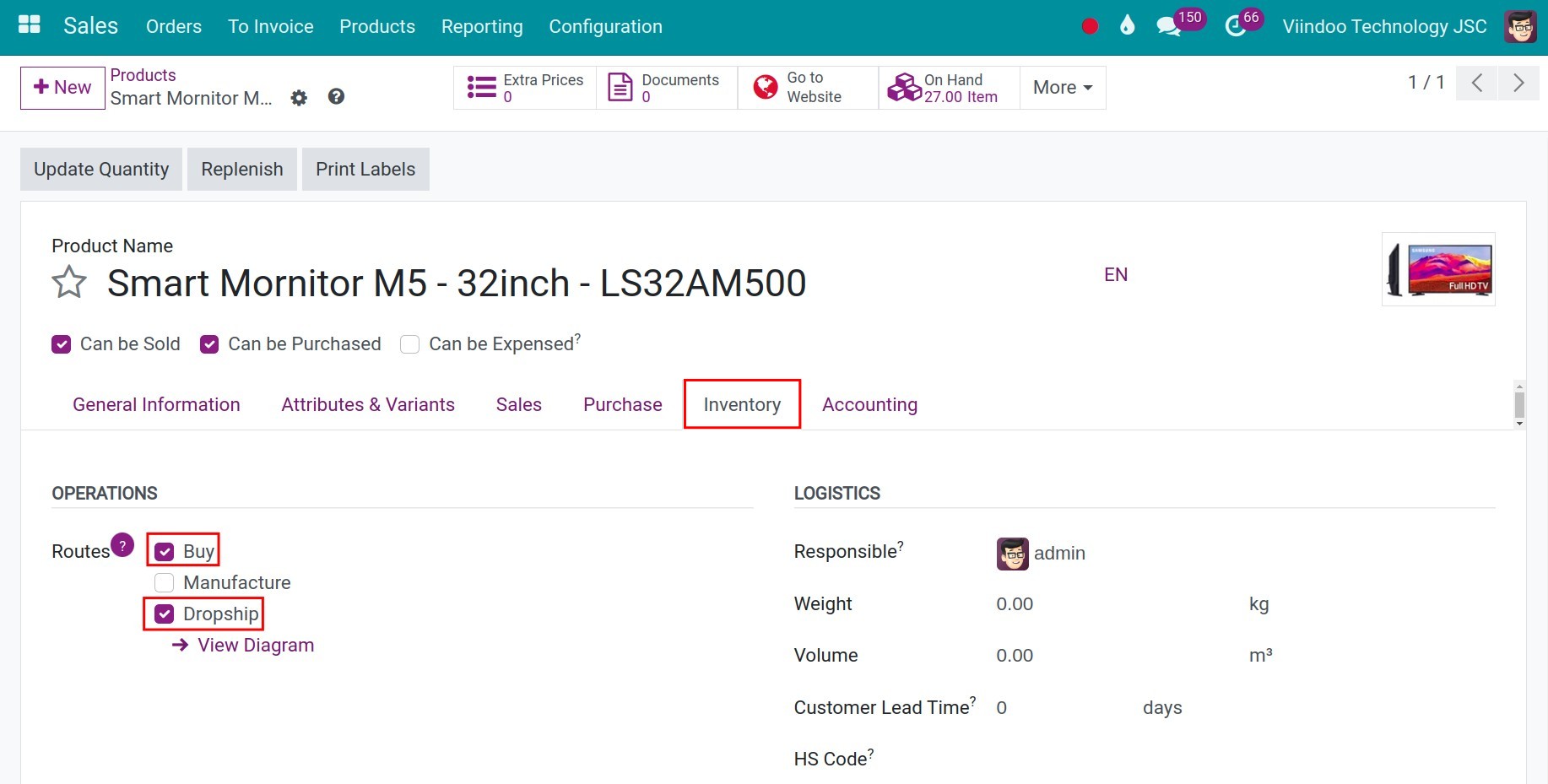 Dropship configuration on product form