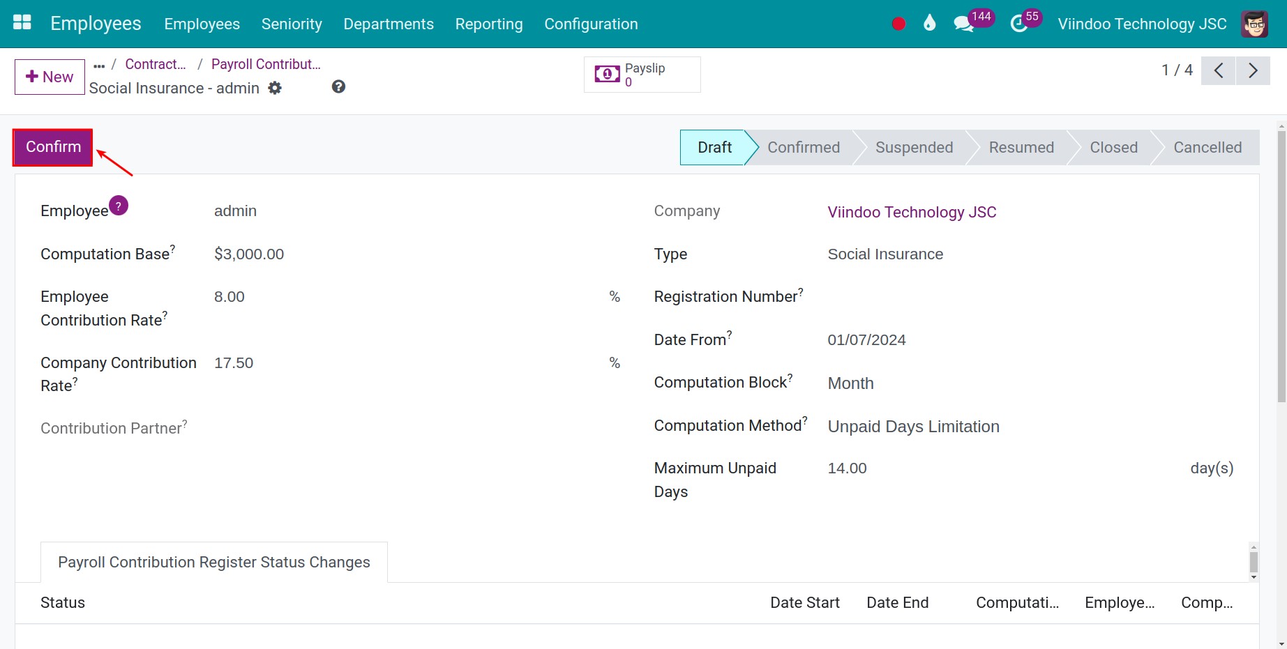 Confirm payroll contribution register