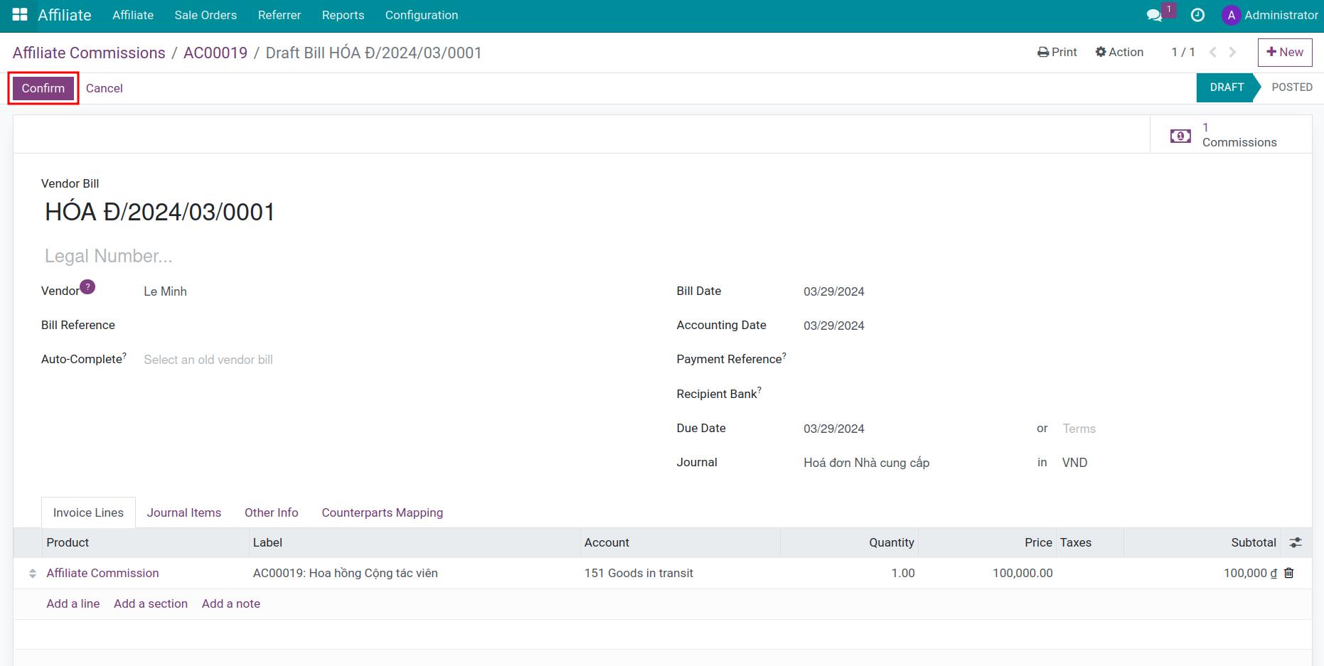 Confirm invoice