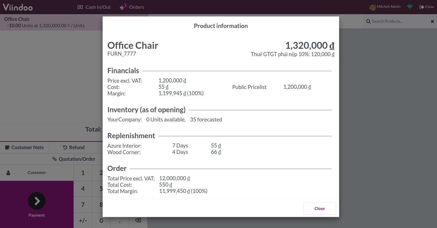Product information - Viindoo PoS